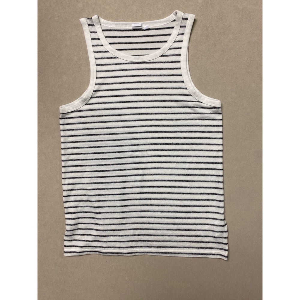 Gap Womens Medium Striped Ribbed Knit Tank Top White Navy Blue Scoop Neck Casual - Picture 2 of 8